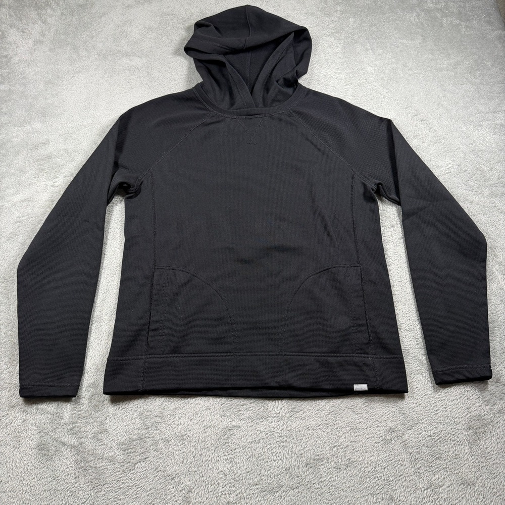 Eddie Bauer Travex Hoodie Women Medium Black Waffle Knit Fleece Pullover